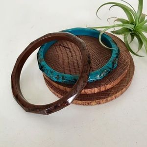 Pair Of Vintage Faceted Splatter Bangle Bracelets